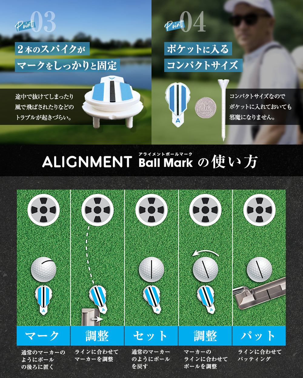 Alignment Ball Mark アライメントボールマーク ゴルフ マーカー USGA 公式ルール 適用